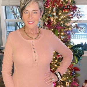 Salmon Terra cotta  long sleeve super soft button neck Henley top